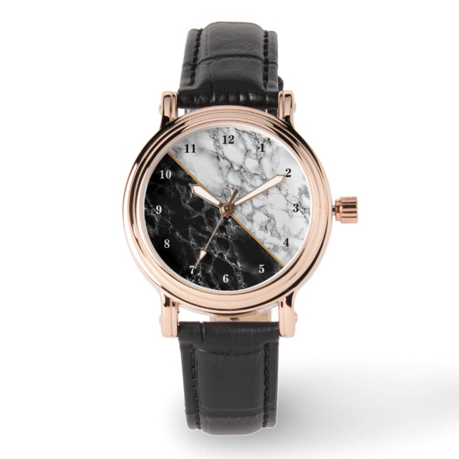 Black White Marble Stone Watch Armbandsur (Framsida)