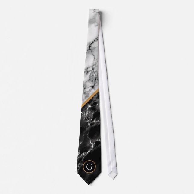 Black White Marble Tie med Anpassningsbar Brev Slips (Framsida)
