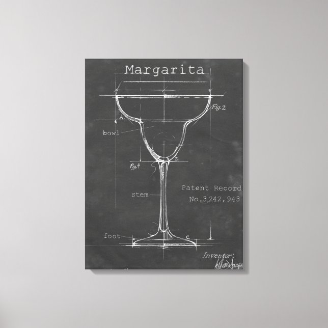 Black & White Margarita Glass Blueprint Canvastryck (Framsida)