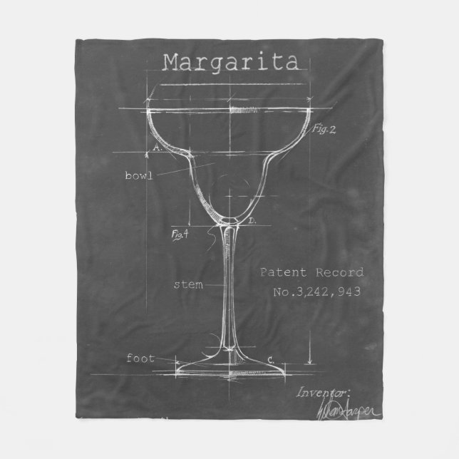Black & White Margarita Glass Blueprint Fleecefilt (Framsidan)