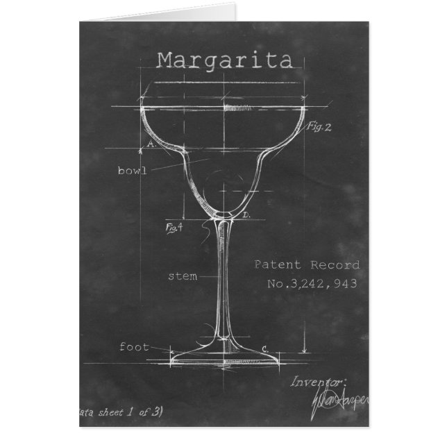 Black & White Margarita Glass Blueprint Hälsningskort (Framsidan)