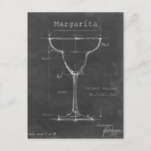 Black & White Margarita Glass Blueprint Vykort