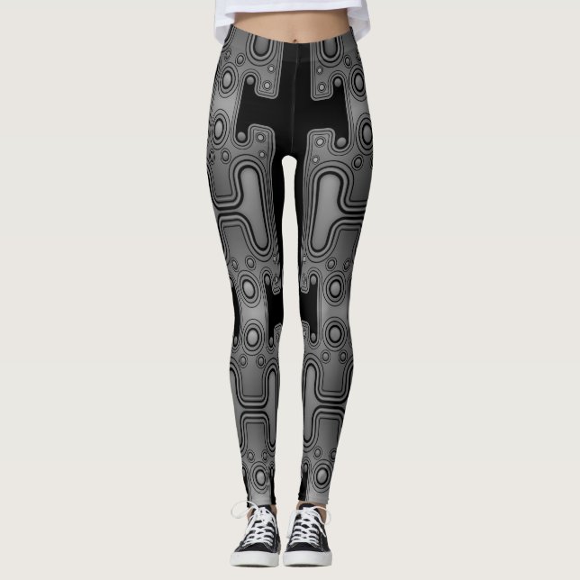 Black & White Mechaniid Android Futuristiska Robot Leggings (Framsida)