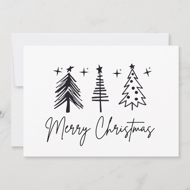 Black White Merry Christmas Tree Holiday Card Julkort (Framsida)