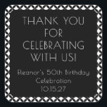 Black White Mid Century 50th Birthday Tack Fyrkantigt Klistermärke<br><div class="desc">Black White Mid Century Modern 50:e Födelsedagsfestens Tack Square-etikett</div>