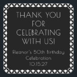 Black White Mid Century 50th Birthday Tack Fyrkantigt Klistermärke<br><div class="desc">Black White Mid Century Modern 50:e Födelsedagsfestens Tack Square-etikett</div>