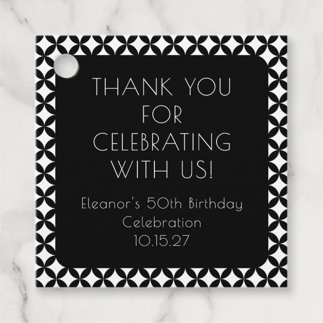 Black White Mid Century 50th Birthday Tack Gåvor Etiketter (Framsida)