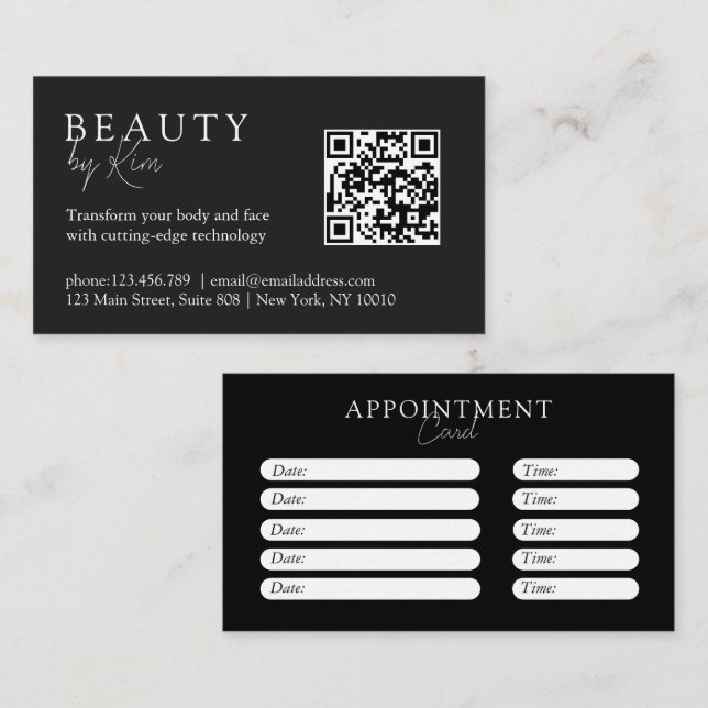 Black & White Minimal Elegant Salon Tidsbeställning Kort (Fram/baksida)