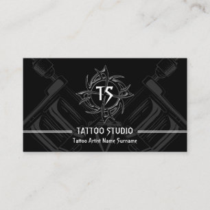 Black White Minimal Modern Tattoo Studio Visitkort