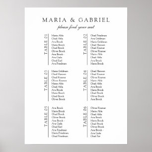 Black white. Minimal modern Wedding Seating Chart Poster