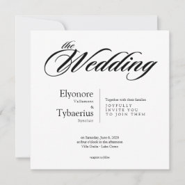 Black & White Minimal Square Wedding Invitation Kort
