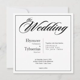 Black & White Minimal Square Wedding Invitation Kort