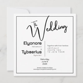 Black & White Minimal Square Wedding Invitation Kort