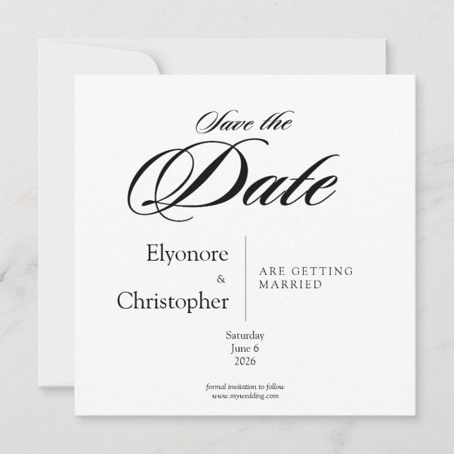 Black & White Minimal Square Wedding Photo Kort (Framsida)