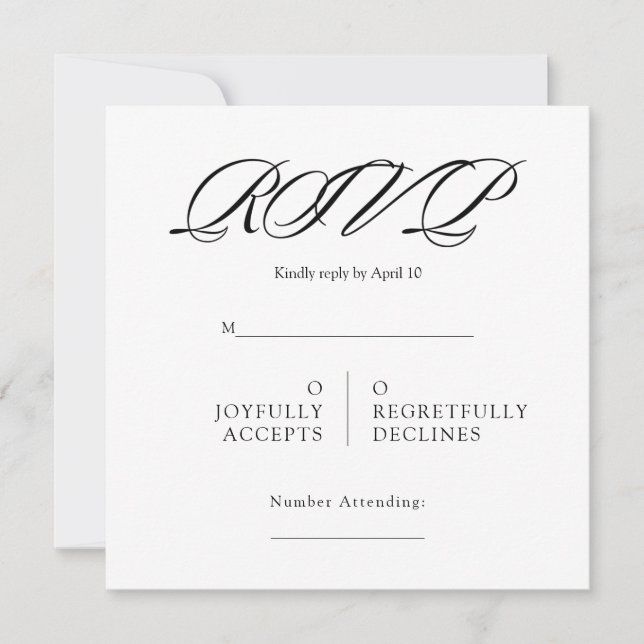 Black& White Minimal Square Wedding RSVP Kort (Framsida)