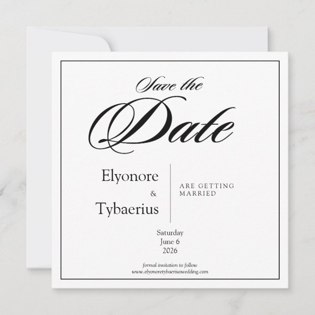Black & White Minimal Square Wedding Save the Date Kort (Framsida)