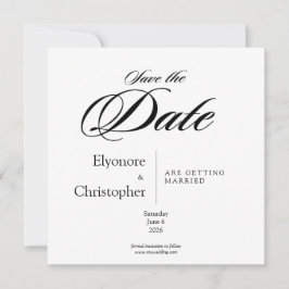 Black & White Minimal Square Wedding Save the Date Kort