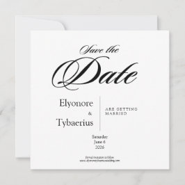 Black & White Minimal Square Wedding Save the Date Kort