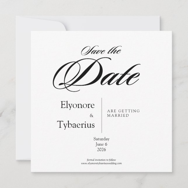 Black & White Minimal Square Wedding Save the Date Kort (Framsida)