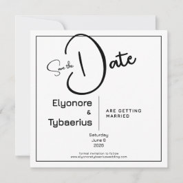Black & White Minimal Square Wedding Save the Date Kort