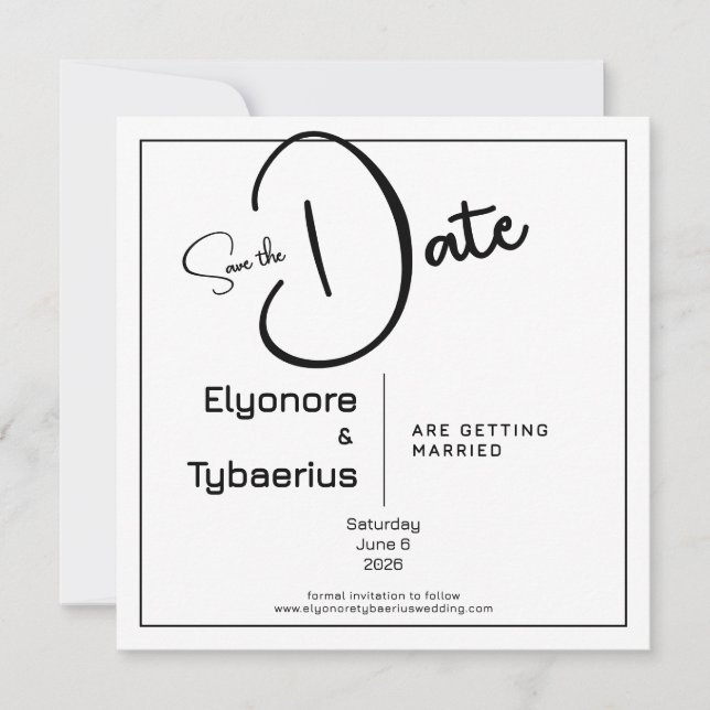 Black & White Minimal Square Wedding Save the Date Kort (Framsida)