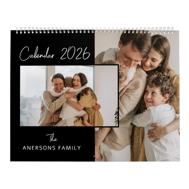 Black & White Minimalist Aesthetic Family Photo Kalender (Omslag)