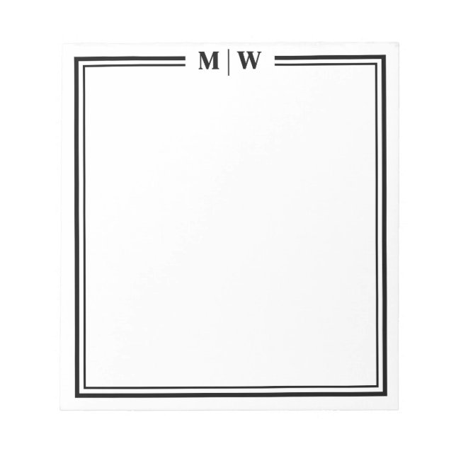 Black White Minimalist Monogram Anteckningsblock (Framsida)