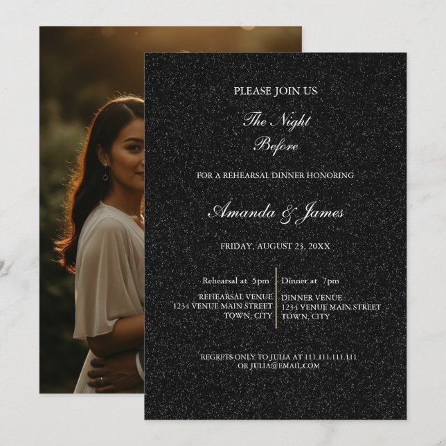 Black White Minimalist Script Rehearsal Dinner  Inbjudningar (Fram/baksida)
