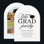 Black White Minimalist The Grad Party Photo  Inbjudningar<br><div class="desc">Black White Minimalist Script The Grad Party Photo Invitation</div>