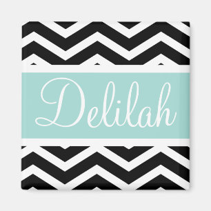 Black White Mint Turkvoise Chevron Anpassningsbar Magnet