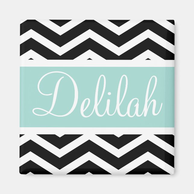 Black White Mint Turkvoise Chevron Anpassningsbar Magnet (Framsidan)