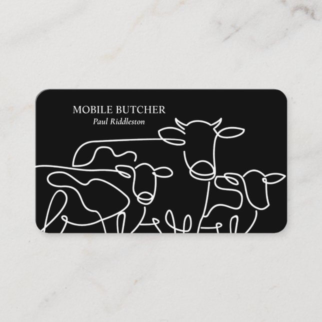 Black & White Mobile Butcher Cattle Farmer Visitkort (Framsida)