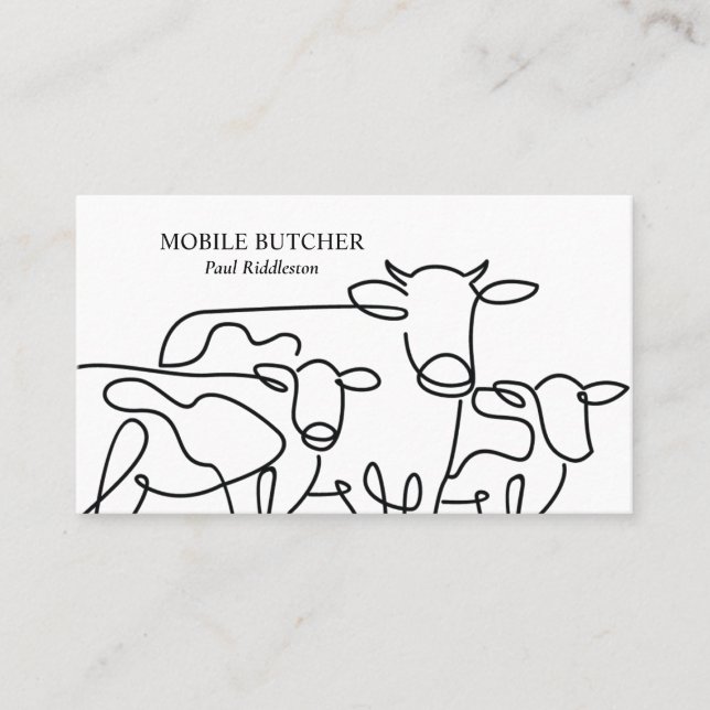 Black & White Mobile Butcher Cattle Farmer Visitkort (Framsida)