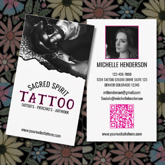 Black & White Modern 2 Photo QR Code Tattooist Visitkort