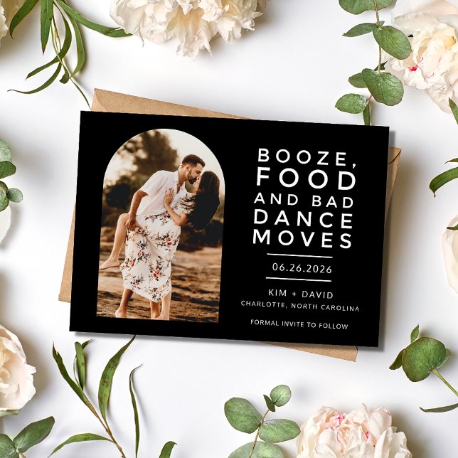 Black White Modern Arch Photo Bröllop Spara Datumet (Black White Modern Arch Photo Wedding Save The Date)