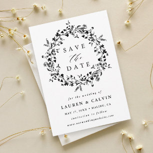 Black & White Modern Boho Wildblomma Bröllop Photo Spara Datumet