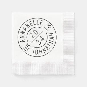 Black White Modern Bröllop Badge Namn och Date Pappersservett