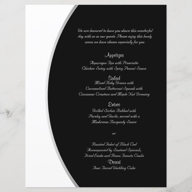 Black White Modern Circle Posh Bröllop Menu (Framsida)