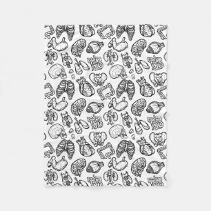 Black & White Modern Human Anatomy Sketch Mönster Fleecefilt