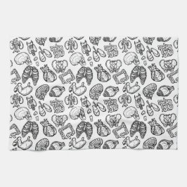 Black & White Modern Human Anatomy Sketch Mönster Kökshandduk