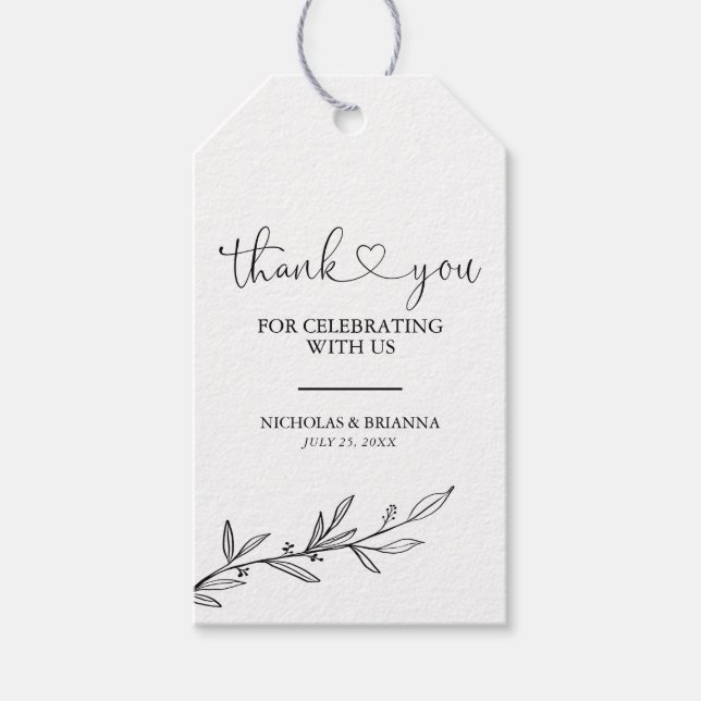 Black White Modern Minimal Boho Bröllop Tack Presentetikett (Framsidan)