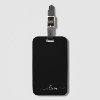 Black White Modern Minimalist Elegant Monogram Bagagebricka