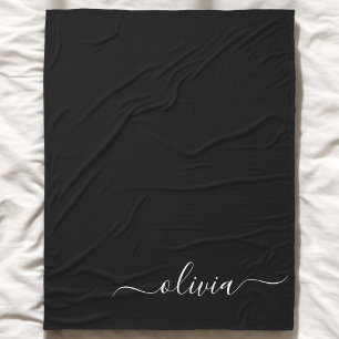 Black White Modern Minimalist Elegant Monogram Fleecefilt