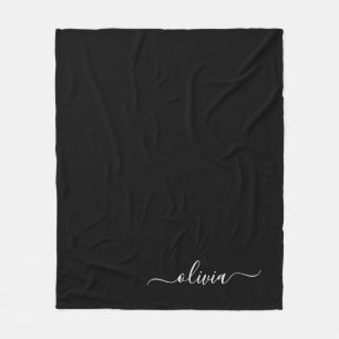 Black White Modern Minimalist Elegant Monogram Fleecefilt