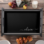Black White Modern Minimalist Elegant Monogram Frukostbricka<br><div class="desc">Vi presenterar vår moderna svartvita, minimalistiska monogramsamling: Enkelhet och sofistikering med våra minimalistiska utformningar, böjda för att sakta lyfta upp stil. Den här samlingen är skapad med ett stort öga för modern estetik och har en elegant svart och vit design som förstärks av monogram för personlig. Från chic till mångsidiga...</div>