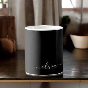 Black White Modern Minimalist Elegant Monogram Kaffemugg
