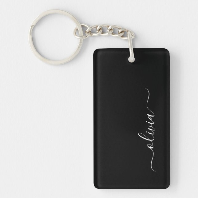 Black White Modern Minimalist Elegant Monogram Nyckelring (Framsidan)