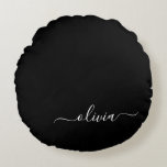 Black White Modern Minimalist Elegant Monogram Rund Kudde<br><div class="desc">Vi presenterar vår moderna svartvita, minimalistiska monogramsamling: Enkelhet och sofistikering med våra minimalistiska utformningar, böjda för att sakta lyfta upp stil. Den här samlingen är skapad med ett stort öga för modern estetik och har en elegant svart och vit design som förstärks av monogram för personlig. Från chic till mångsidiga...</div>