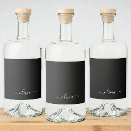 Black White Modern Minimalist Elegant Monogram Spritflaskor Etikett