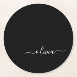 Black White Modern Minimalist Elegant Monogram Underlägg Papper Rund<br><div class="desc">Vi presenterar vår moderna svartvita, minimalistiska monogramsamling: Enkelhet och sofistikering med våra minimalistiska utformningar, böjda för att sakta lyfta upp stil. Den här samlingen är skapad med ett stort öga för modern estetik och har en elegant svart och vit design som förstärks av monogram för personlig. Från chic till mångsidiga...</div>